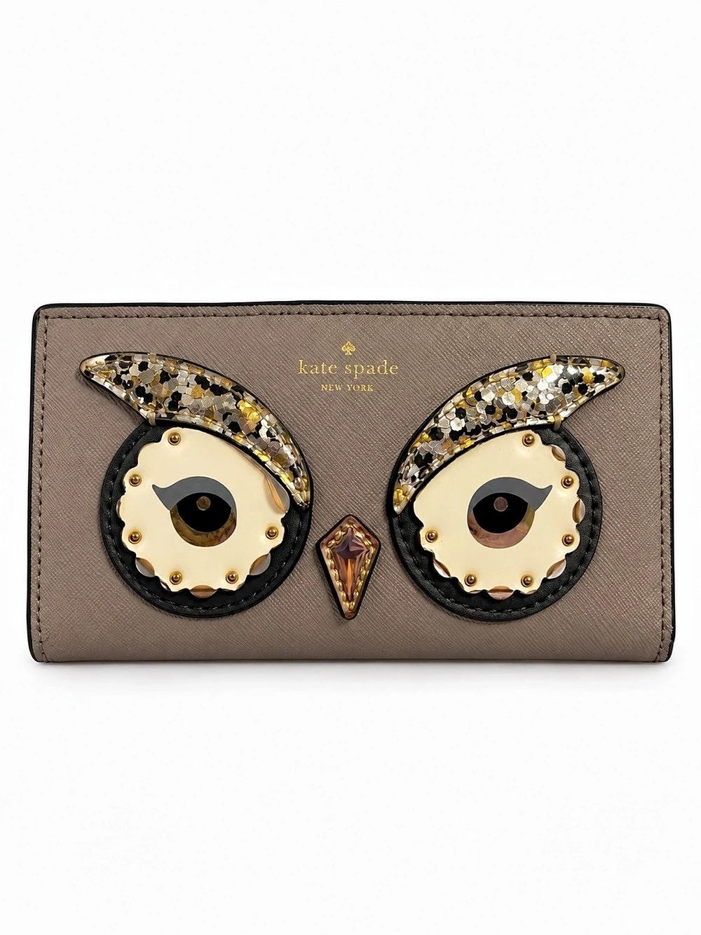 Kate Spade New York Owl Stacy Saffiano Leather Wallet Grey Taupe